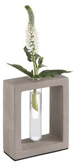 Vase mit Glaseinsatz -ELEMENT- 10 x 4,5 cm, H: 12,5 cm , Grau